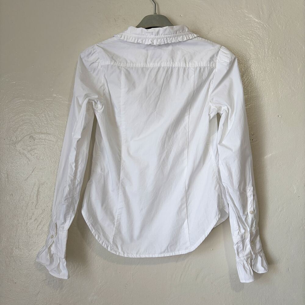 Anthropologie Maeve White Ruffle Collar Button Down Shirt Size S Cotton - Picture 3 of 10